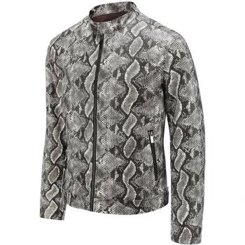 MIXCUBIC Autumn Snakeskin Print PU Leather Jacket for Men, S-XXL