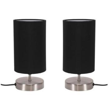 Francis Pair Brushed Chrome Touch Table Lamps with Fabric Shades and LED Bulbs