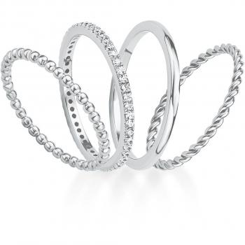 S.Oliver Damen Ring Set 925 Sterling Silber Rhodiniert Zirkonia Weiß Größe 50