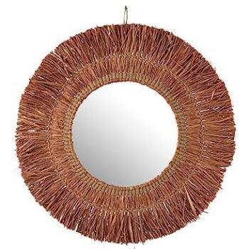 Miroir mural artisanal « Saffron » – raphia & rotin, 65 cm