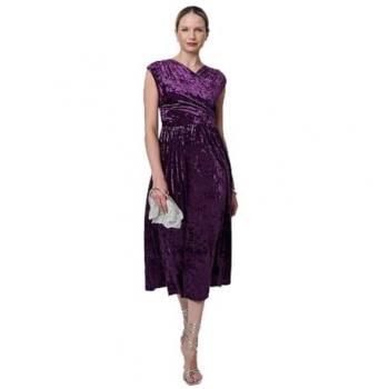 Fit & Flare Crimson Velvet Midi Dress by Izabel London (Size 10)