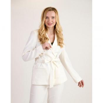 Blazer de Mujer con Cinturón Ajustable y Bolsillos – Color Blanco – Talla 42