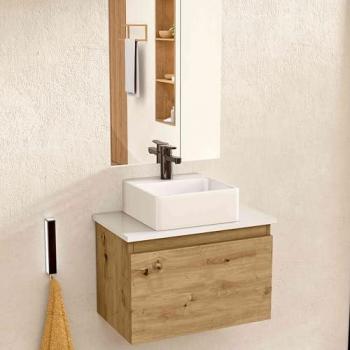 Mueble de Baño con Lavabo y Espejo, Diseño Suspendido