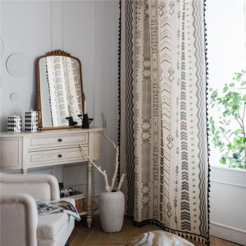 Bohemian Home Kitchen Window Curtain with Tassel