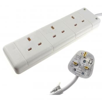 3 Gang Way UK 13A Trailing Socket Mains Power Extension Lead White 5m