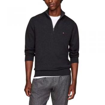 Tommy Hilfiger Organic Cotton Cashmere Mens Zip-Mock Sweater - Grey - Size X-Large