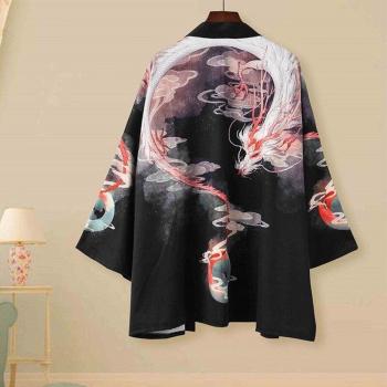 Kimono Haori de Dragón para Hombre - Disfraz de Samurai Harajuku, Cárdigan Informal Unisex