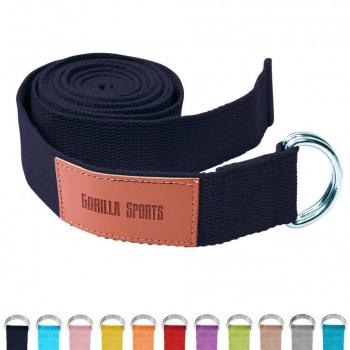 Cinturón de yoga Gorilla Sports 100% algodón negro 260 x 3,8 cm