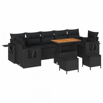 Garden Outdoor Sofa Set with Height Adjustment – Black Poly Rattan (10 pcs)