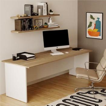 Scrivania Ibisco 200x80x74H Noce Naturale e Bianco Frassinato