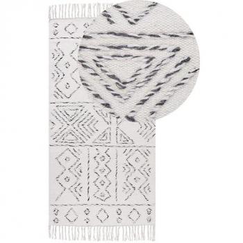 BELIANI Wool Area Rug Off-White and Black Aztec Pattern Modern Vintage 80 x 150 cm Alkent
