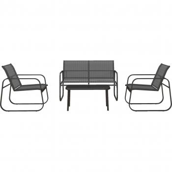 Outsunny 4-teiliges Gartenset mit Zweisitzer, 2 Stühlen und Couchtisch, Balkonmöbel-Set, Schwarz, aus Mesh