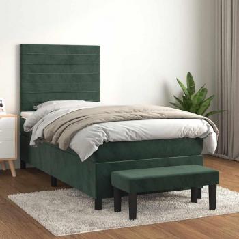 Giroletto Box Spring con Materasso Verde Scuro 90x190 cm in Velluto
