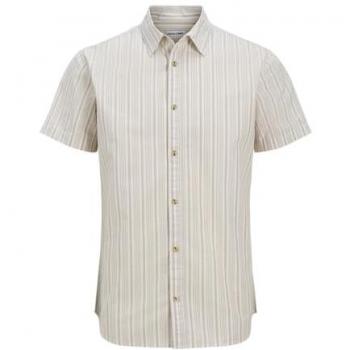 Camisa Oxford stripe masculina beige JACK & JONES