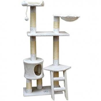 Pia Katzenkratzbaum in Weiß – 142 cm hoch – Natürlicher Sisal – Weiche Liegeflächen