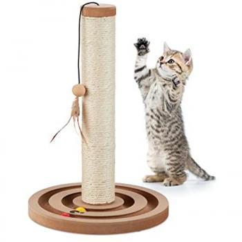 Albero Tira Graffi per Gatti con Corda in Sisal e Giocattoli, 45 x 30 cm, Marrone