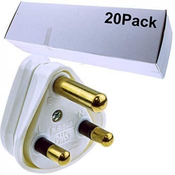 Kenable Heavy Duty Round Pin Power Plug for Industrial 15A Sockets Unfused BS546 White [20 Pack]