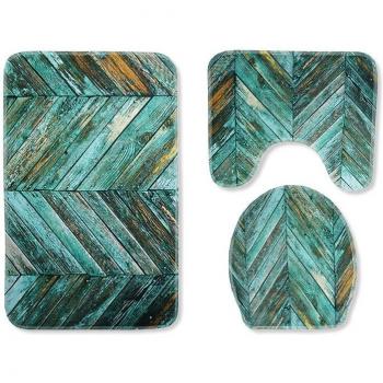 Tapis de salle de bain antidérapant 3 pièces avec housse de toilette bois