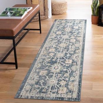 Navy Lagoon Floral Area Rug – Maia, 60×220 cm, Washable & Non‑Slip