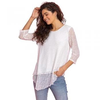 Roman Women's Burnout Print Asymmetric Stretch Top – Ivory, Size 20 UK