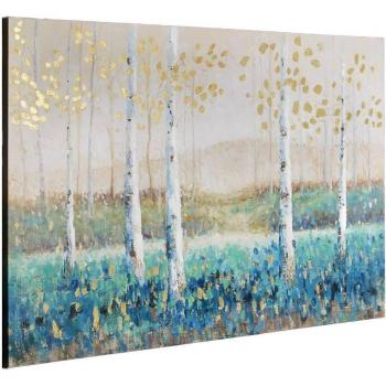 Bosque de Chopo al Amanecer: Óleo en Tono Verde-Dorado