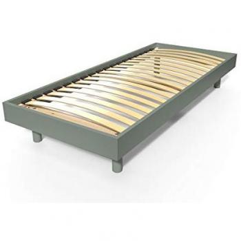 Base a doghe in legno Noé 1 posto - 90x190 cm - Grigio con 18 lattes