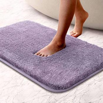 Non Slip Bath Mat Thickened Bath Rug for Bathroom Absorbent Ultra Soft Bathroom Mat Rug Fluffy Microfiber Bedside Rug Carpet Floor Mat, Quick-drying, Machine Washable - 60 x 90cm (Baby Lavender)