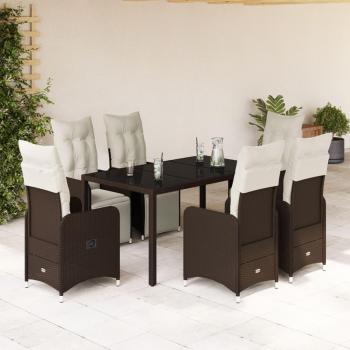 Set Bistrò da Giardino 7 pz con Cuscini in Polyrattan Marrone - Mobili da Esterno Eleganti