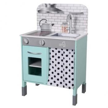 Teamson Kids Little Chef Contemporary Interactive Wooden Toy Kitchen Set with Adjustable-Height Legs Pretend Play Blue/White