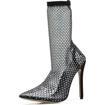 Aneikeh Bling Bling Pointed Toe Stiletto Sandals