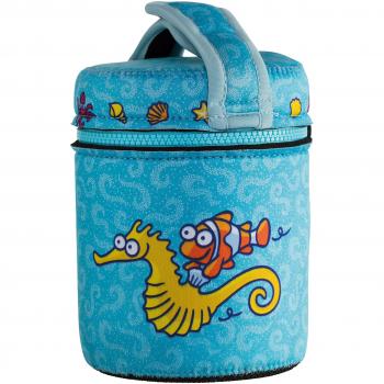Set isolante per alimenti Laken Kukuxumusu acciaio e neoprene, litro + duo ciotole PP, tonalità azul caballito