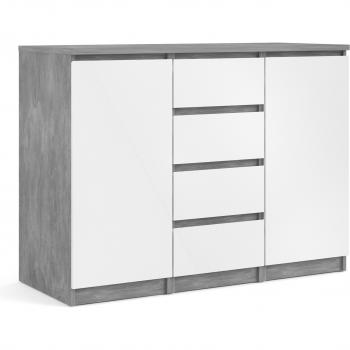Concrete White High Gloss Sideboard 4 Drawers 2 Doors