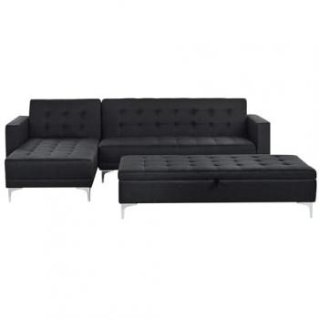Modular L‑Shaped Sofa Bed in Graphite Grey with Built‑in Ottoman