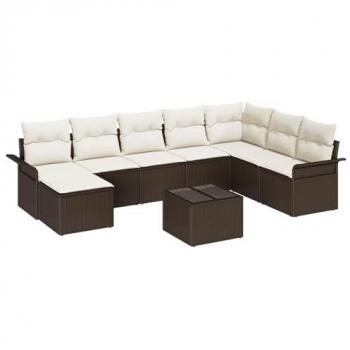 Ensemble de canapé de jardin marron Poly Rotin – 9 pièces