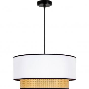 Lampada sospesa Boho in rattan e tessuto beige/bianco