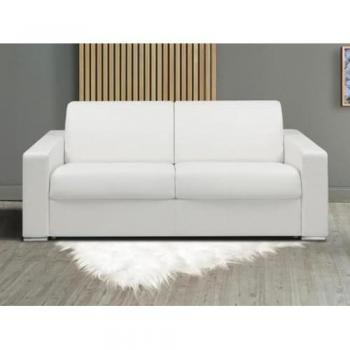 Divano letto convertibile 2 persone, doghe larghe 120 cm, schiuma viscoelastica 16 cm, finitura similpelle bianca – Calìto