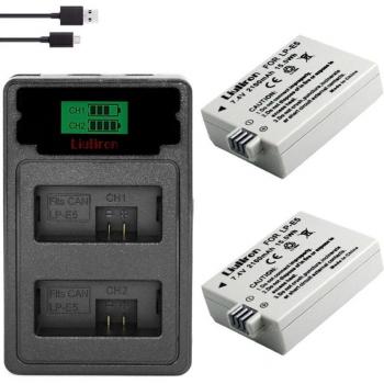 Dual 2100mAh LPE5/LP‑E5 Batteries with USB‑C Fast Charger – Compatible with EOS Rebel XS, T1i, XSi, 1000D, 500D, 450D, Ki