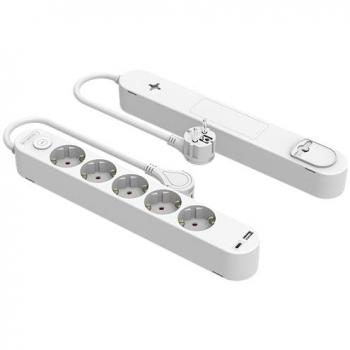 Base Electrónica 5 Tomas con USB-A & USB-C – Silver