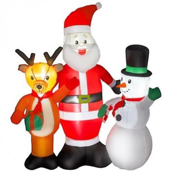 Navidad Inflable: Papá Noel 150 cm + Reno + Muñeco de Nieve, Luz LED y Inflador Eléctrico para Jardín