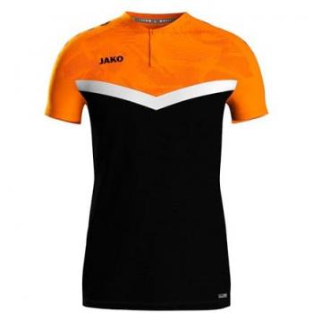 JAKO Iconic Heren Polo, Kleur: Zwart/Neonoranje, Maat: S