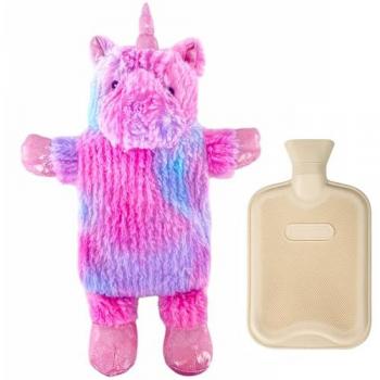 Bolsa de agua calienta manos dolores botella de goma clásica prémium con bonita funda de unicornio extraíble y lavable 1l