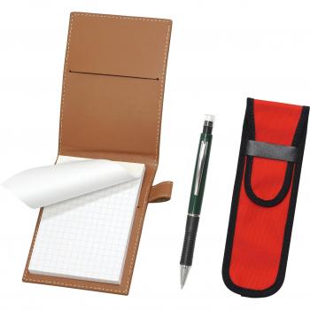 Minicuaderno ecológico de piel de vaca moca con portaminas verde