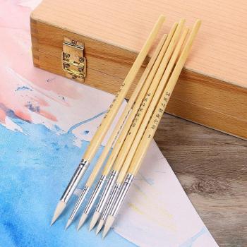 6pcs Pointed Sheep Gouache Paint Brush Set with Wooden Handle