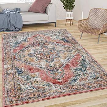 Tappeto Salotto Pelo Corto Vintage Pastello Orientale Moderno Rosso Giallo 60x100 cm - Paco Home