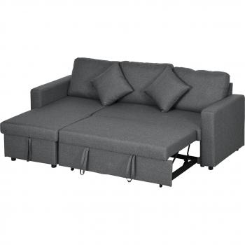 Homcom L-Shaped Sofa Bed with Storage, 3 Seater Pull Out Couch, Convertible Chaise Lounge, Dark Grey