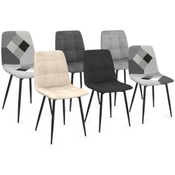 Set “MILA” Velluto 6 Sedie Sala Pranzo – Grigio Scuro, Chiaro, Beige e Nero