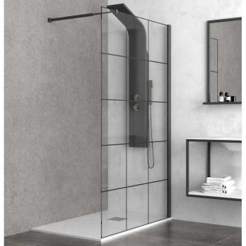 Parete doccia walk-in cristallo serigrafato h200cm 6mm profilo nero nerofree1, misura 100