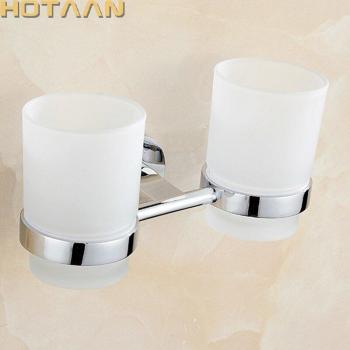 Double Cup Bathroom Toothbrush Holder - Pure Copper & Glass YT-10608