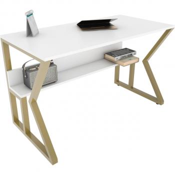 Gold & White Hidden Shelf Computer Desk