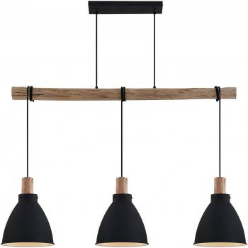LINDBY Lampada a sospensione Trebale, a 3 luci, E27, ferro, legno